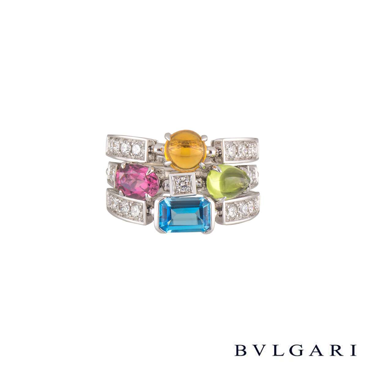 Bvlgari 18k White Gold Multi-Gem Set Allegra Ring AN852714 | Rich Diamonds